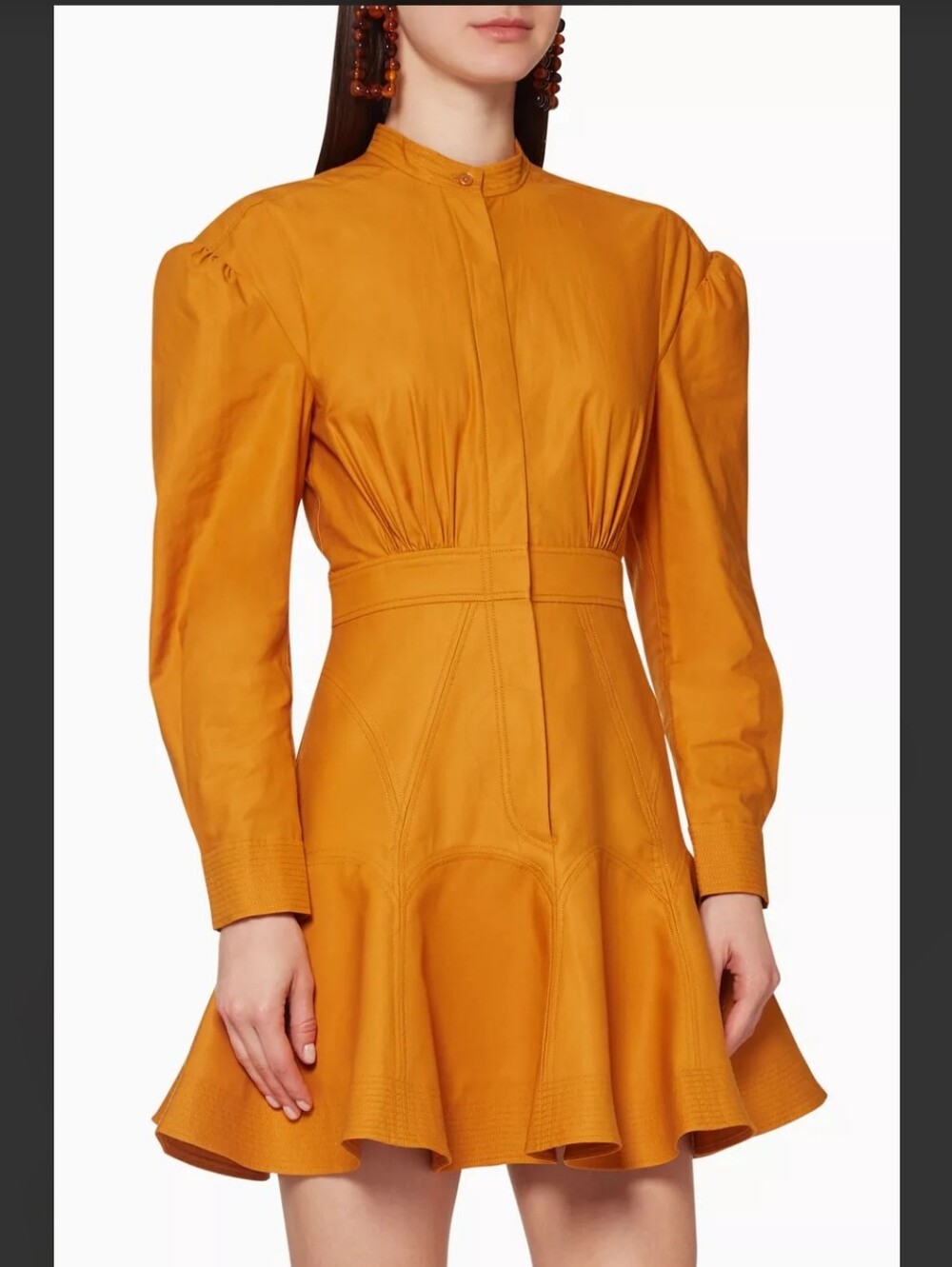 Alcer Women's Mustard Yellow Fit-and-Flare Long-Sleeve Mini  Dress Size 4